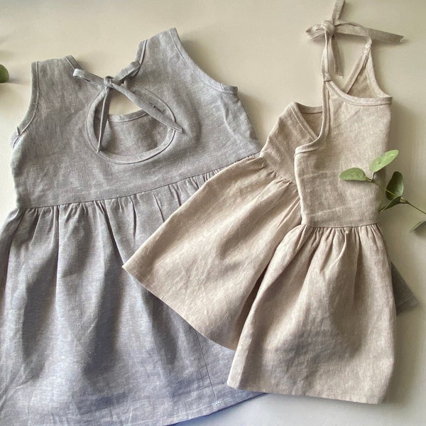 CUSTOMIZABLE handmade linen/cotton smocked fluffy dress, Handmade neutral clothing for babies and toddlers