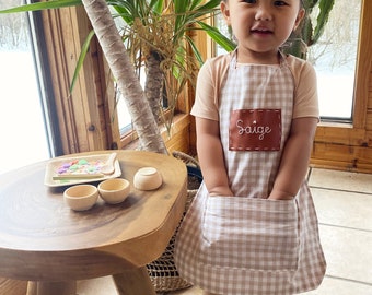 NEW COLORS! Personalized hand-embroidered name HANDMADE apron for kids and babies, Customized birthday gift for children