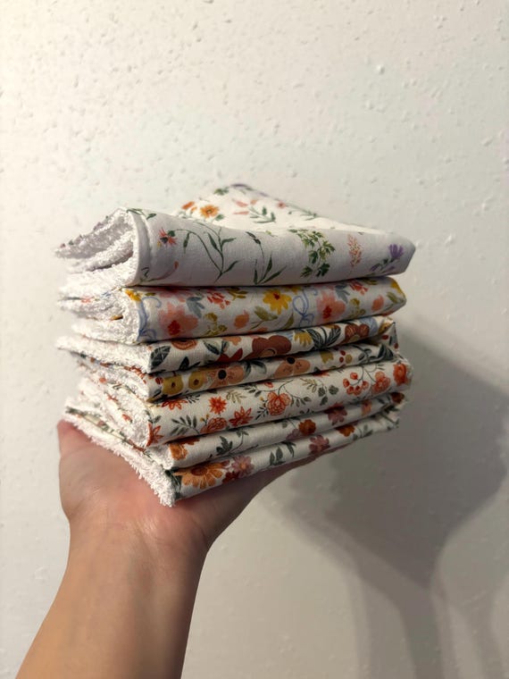Floral Cotton Face Washcloths, Reusable Makeup Remover Pads