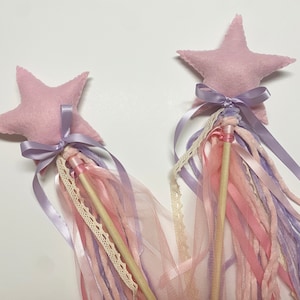 Handsewn felt star magic wand for imaginative play. Handmade pink princess wand. Felt fairy wand.