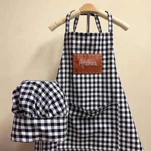 NEW COLORS Personalized hand-embroidered name HANDMADE apron for kids and babies, Customized birthday gift for children Black gingham