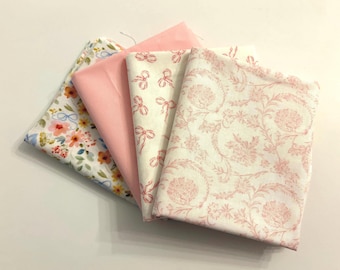 Pretty coquette pink fabrics fat quarter/half-yard bundle set of 4, Sewing and craft cotton fabric, Quilting cotton fat quarters