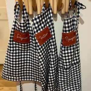 Custom name embroidery gingham apron, Personalized hand-embroidered name apron for kids, Matching apron smock for family