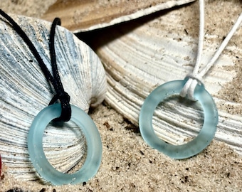Recycled Glass Ring Necklace: Boho Coastal Pendant