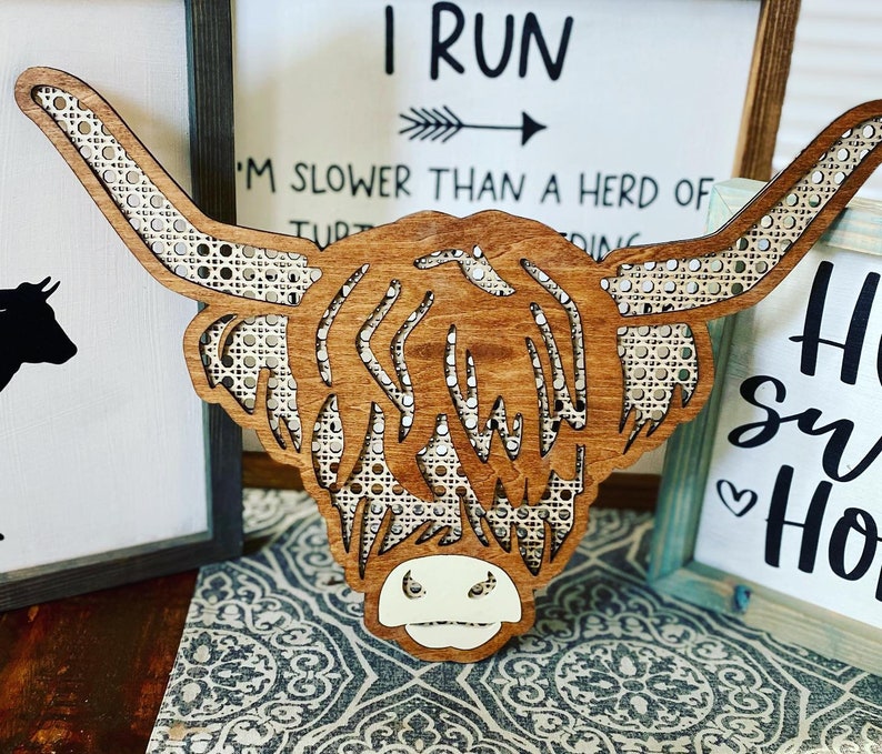 Rattan Longhorn Cow Wall Decor Etsy