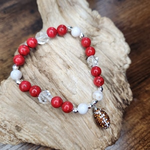 Handmade Football Bracelet, Football Charm Bracelet, Husker Football Bracelet