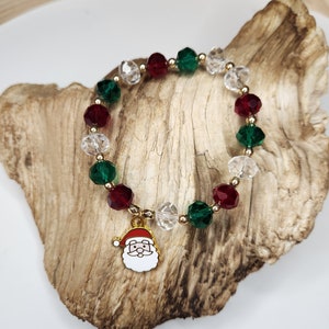 Handmade Santa Bracelet, Beaded Christmas Bracelet, Santa Claus Charm Bracelet, Handmade Charm Bracelet, Holiday Bracelet