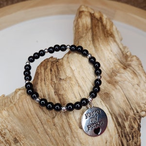 Charm Bracelet for Her, Handmade Charm Bracelet &quot;My Person&quot;, Love Bracelet, Anniversary Gift for Her, Black Beaded Bracelet