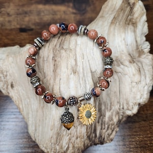 Handmade Autumn Bracelet, Handmade Charm Bracelet, Fall Jewelry, Autumn Bracelet, Handmade Sunflower Bracelet