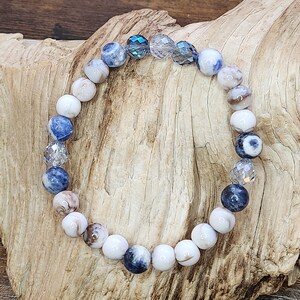 Handmade Sodalite Bracelet, Sodalite Gemstone, Gemstone Bracelet, Sodalite Jewelry, Ocean Jewelry,  Shell Bracelet, Charm Bracelet