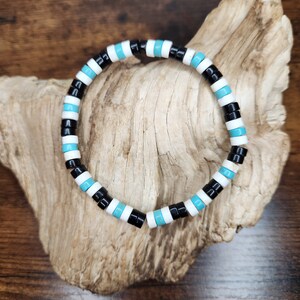Men&#39;s Beaded Bracelet, Men&#39;s Healing Bracelets, Handmade Boho Beaded Bracelets for Him, White Turquoise Stone, Black Onyx