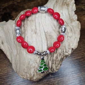 Handmade Santa Bracelet, Beaded Christmas Bracelet, Santa Claus Charm Bracelet, Handmade Charm Bracelet, Holiday Bracelet