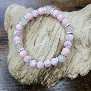 Glass Beaded Bracelet, Rose Quartz Bracelet, Pink Jewelry, Handmade Pink Bracelet, Pink Bracelet