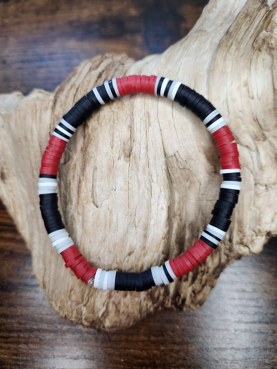 Red, White and black clay bead bracelet 