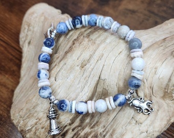 Handmade Sodalite Bracelet, Sodalite Gemstone, Gemstone Bracelet, Sodalite Jewelry, Ocean Jewelry,  Shell Bracelet, Charm Bracelet