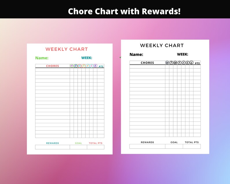 Chore Chart | Family Chore Chart | Weekly Chore Chart - Etsy