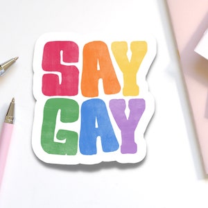 Diga pegatina de la ley gay de Florida / Linda calcomanía del mes del orgullo gay del arco iris para botella de agua / Apoyo a la igualdad de derechos LGBTQ+