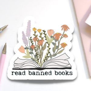 Leer pegatina de libros prohibidos para bibliotecarios / Calcomanía de lectura floral para computadora portátil de estudiante / Regalo de fin de año para maestro de escuela