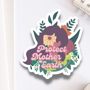 Protect Mother Earth Sticker for Water Bottle | Global Warming Awareness Decal | Cute Aesthetic Environmentally Friendly Small Gift