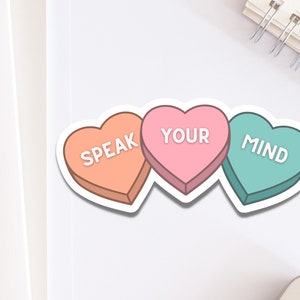 Adesivo cuore conversazione Speak Your Mind per laptop / Decalcomania femminista carina per la parità di diritti / Usa la tua voce per votare