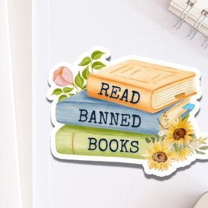 Lies verbotene Bücher Aufkleber für Bibliothekare | Blumen Aufkleber für Studenten Laptop | Geschenk für Schullehrer