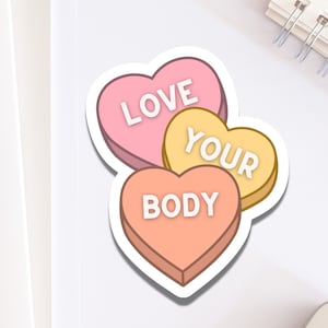 Love Your Body Conversation Herz Aufkleber für Laptop | Body Positivity Süßer, femininer Aufkleber für Wasserflasche