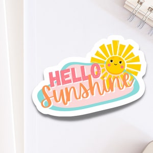Adorables autocollants en vinyle Hello Sunshine à offrir aux étudiants | Décalcomanie inspirée de l’été pour bouteille d’eau pour enfants | Nouveau thème de scrapbooking pour bébé fille