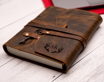 Personalized Refillable Travel Leather Journal, Genuine with key, Leather Journal, Antique Notebook Cover,Rustic Leather Diary 8x6 .