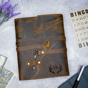 Personalized Refillable Leather Journal, Genuine Leather Journal, Antique Notebook Cover,Rustic Leather Diary 8x6 .