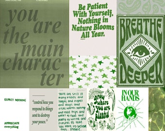 114 PC grüne Wandcollage, Raumdekor, Wohnheimdekor, grüne Poster, Plakatdekor, digitale Wandkunst, Wandcollage-Kit, College-Wohnheimdekor