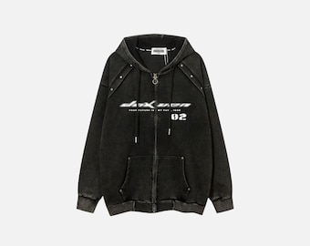 Gothic Y2K Graphic Zip-up Hoodie: Oversized Streetwear - Etsy