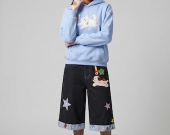 Pantalones culotte de mezclilla bordados