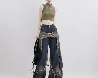 Y2K Star Jeans: High Waist, Relaxed Fit - DAXUEN