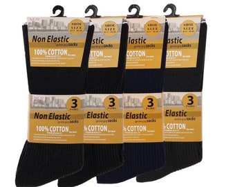 9 Pairs 100% Cotton Men’s Loose Soft Grip Top Comfort Fit Non Elastic Socks Size Uk 6-11  / Eu 40-45