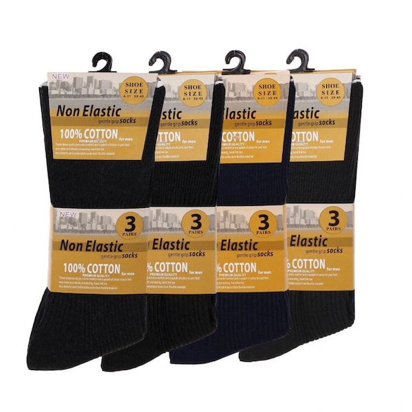 9 Pairs 100% Cotton Men’s Loose Soft Grip Top Comfort Fit Non Elastic Socks Size Uk 6-11  / Eu 40-45