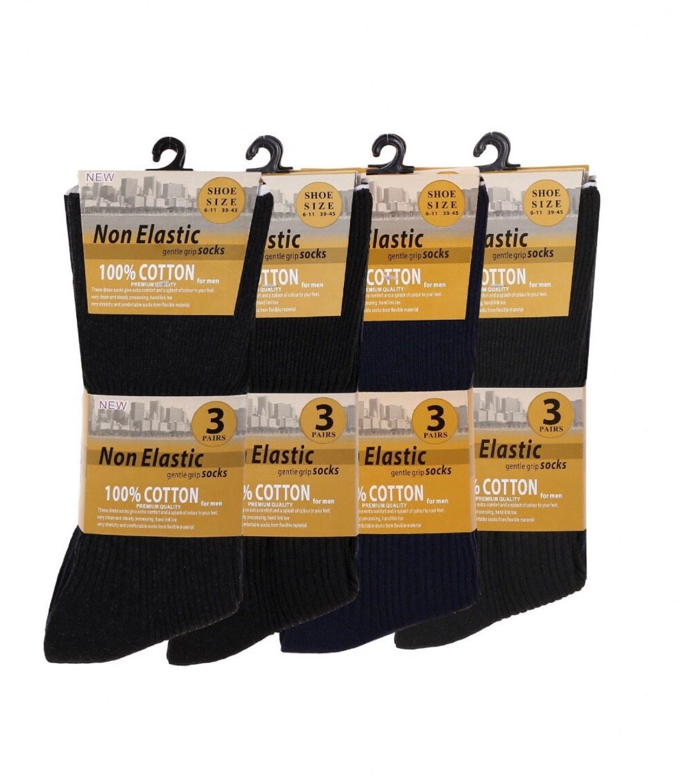 3 Pairs Blues - Mens Diabetic Soft Grip Non Elastic Loose Weave