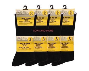 6 Pairs Big Foot 100% Cotton mens loose / soft grip top comfort fit socks ( size uk 11-14 / eu 45-48 )