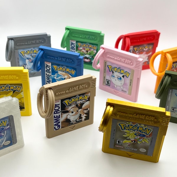 Pokémon Gameboy cartridge keychain present for nintendo lovers | cute throwback cartridge gameboy keychain | retro 3d printed keychain color