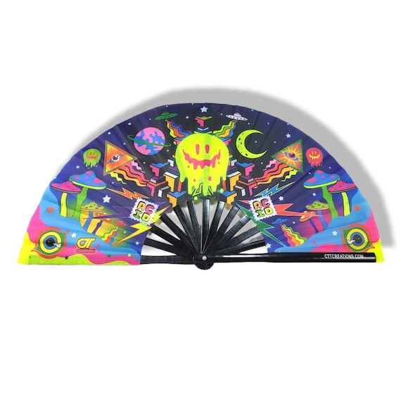 Trippy UFO Mushrooms and Acid Printing - UV Reflective Hand Fan - Etsy