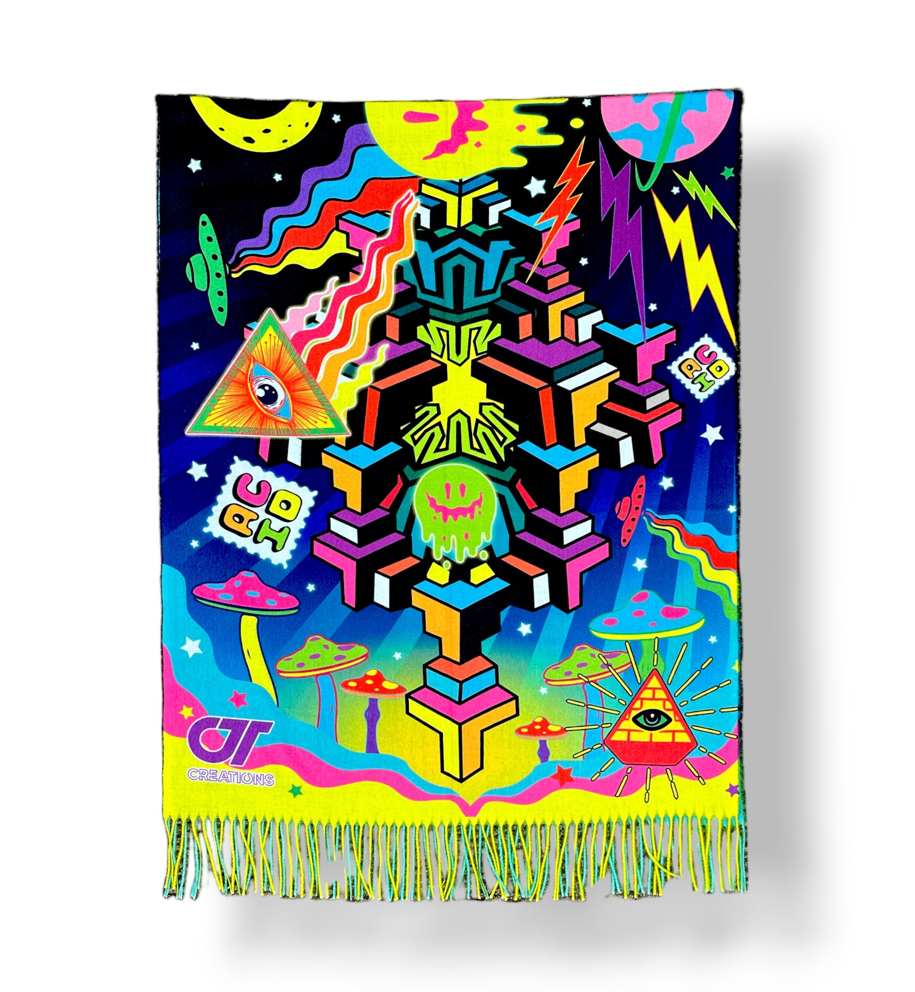 Trippy UFO Mushrooms and Acid Printing Pashmina - Etsy