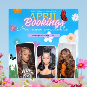 Haarschmuck Haar Flyer|Perücke installieren|Jetzt Buchen Flyer|Beauty Termin Flyer|Lash Tech Flyer| Nail Tech Flyer|April Book Now Flyer