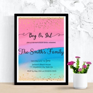 Gender Reveal|Instant Download|Editable Gender Reveal |Printable Baby Gender Invite|Gender Reveal Invitation Sheet| Invitation for Gender