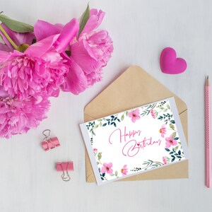 Birthday Card|Instant Download|Editable|Printable|Happy Birthday Card|Pink Birthday Card| Floral Birthday Card| Cute Birthday Card
