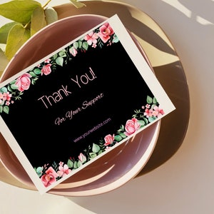 Business Thank You Card|Digital Download|Printable|Editable| Pink & Black Thank You Card| Floral Thank You Card| Pink Thank You Card