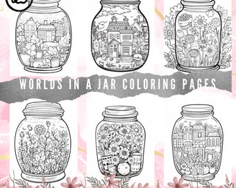 Worlds In A Jar Coloring Book/ Digital Download/ 25 Pages/ Printable Coloring Pages/ Beautiful Landscapes