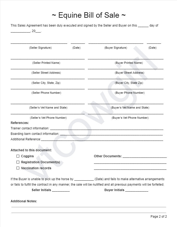 Horse Purchase Agreement - Etsy