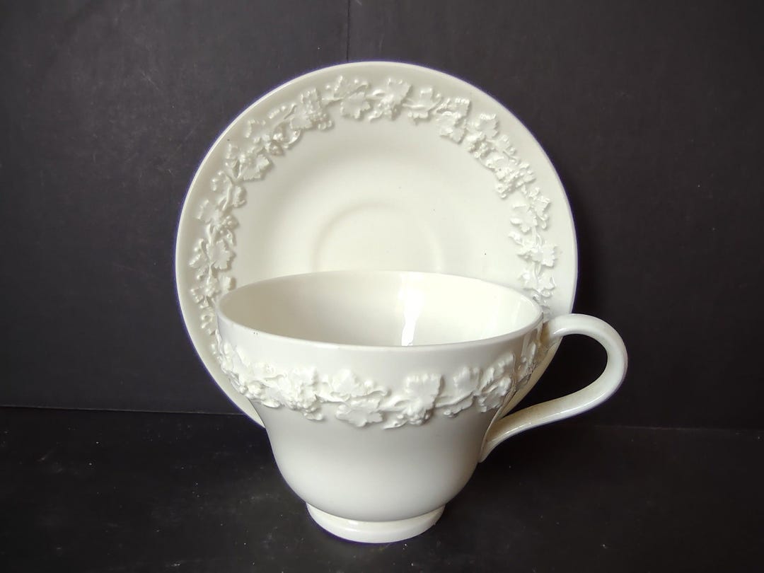 Queensware Cookware Vintage Wedgwood Embossed Queens Ware White Cup Saucer England [6161 ...