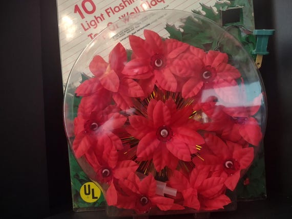 Christmas Poinsettia 10 Light Flashing Tree Top Wall Plaque Vintage (lot 1640)
