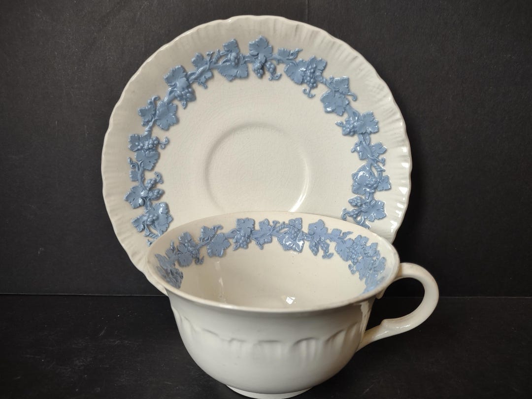 Queensware Cookware Vintage Wedgwood Embossed Queensware Cream Blue Laurel Cup Saucer Set ...