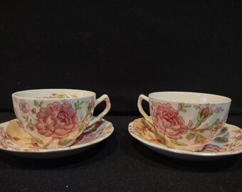 Vintage Dinner Plate X 2 Rose Chintz Johnson Bros Red Stamp (lot